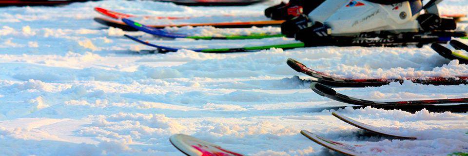 Skis in a line 